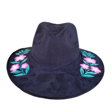 Mexican Suede Leather Hand Painted Hats, Floral Prints Artisanal Hat.