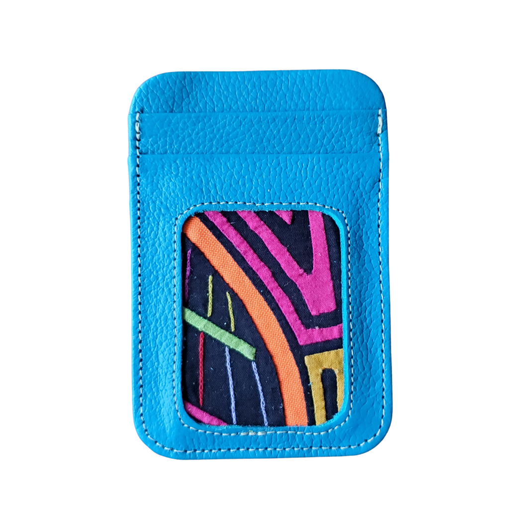 Unique Leather Cardholder, Travelling Wallet with a Mola Decoration