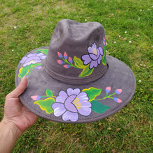 Mexican Suede Leather Hand Painted Hats, Floral Prints Artisanal Hat.