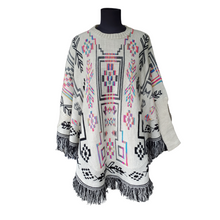 Ethnic Poncho with sleeves, Ruana, mananita. Artisanal made by indigenous artisans in Mexico. 100% cotton.