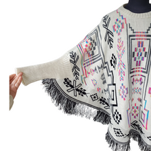 Ethnic Poncho with sleeves, Ruana, mananita. Artisanal made by indigenous artisans in Mexico. 100% cotton.