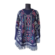 Ethnic Poncho with sleeves, Ruana, mananita. Artisanal made by indigenous artisans in Mexico. 100% cotton.