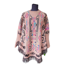 Ethnic Poncho with sleeves, Ruana, mananita. Artisanal made by indigenous artisans in Mexico. 100% cotton.