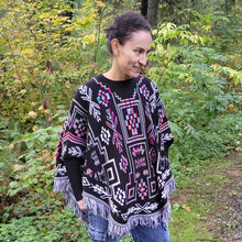 Ethnic Poncho with sleeves, Ruana, mananita. Artisanal made by indigenous artisans in Mexico. 100% cotton.