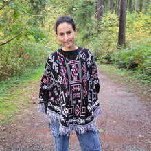 Ethnic Poncho with sleeves, Ruana, mananita. Artisanal made by indigenous artisans in Mexico. 100% cotton.