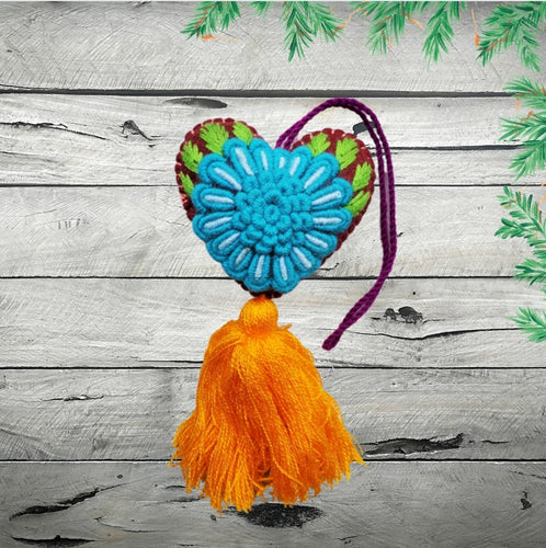 Heart Cotton Ornament with Pom Poms