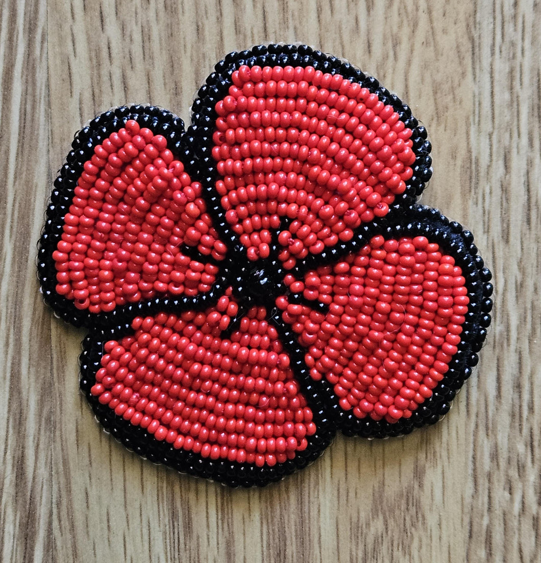 Beaded Poppy Brooch Pin, Remembrance Day Poppy, Veteran Tribute, Memorial Pin, Handmade Poppy Jewelry