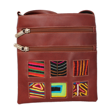 Deep brown leather small bag with mola design