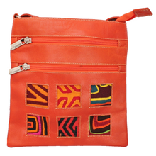 Orange leather small bag with mola design
