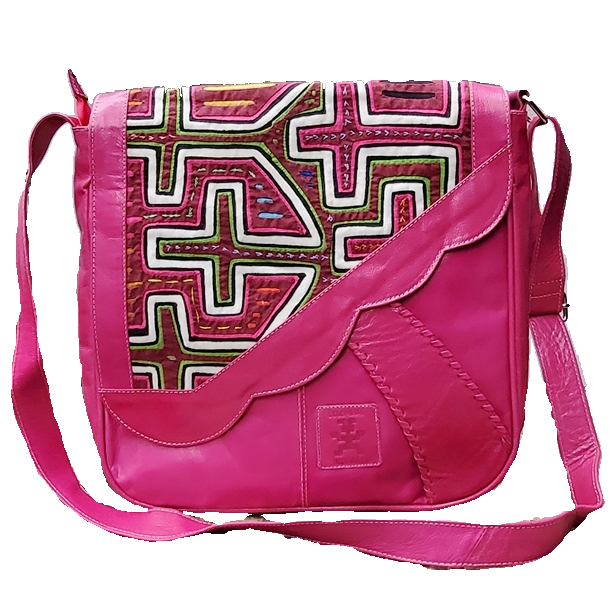 Leaf Inspired - Leather Purse With Mola Design