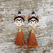 Frida Kahlo Beaded Earrings with Tassels
