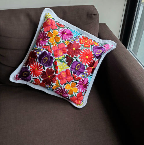 Embroidered Floral Pillow, Cushion Cover, Indigenous Design made in Mexico