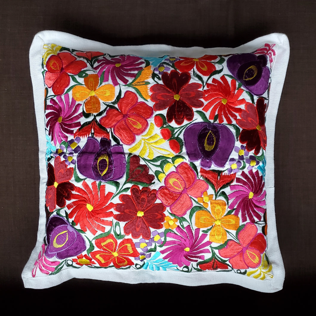 Embroidered Floral Pillow, Cushion Cover, Indigenous Design made in Mexico