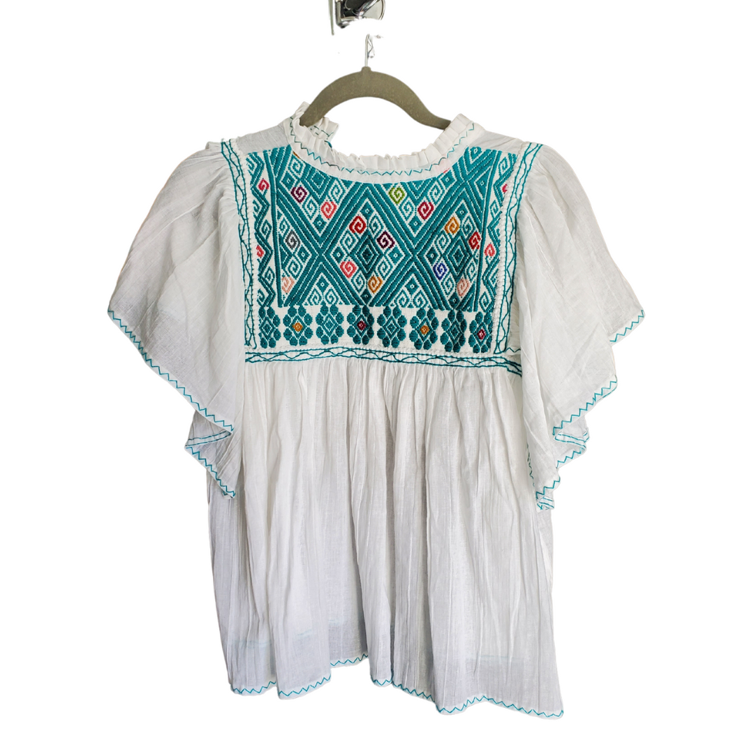 Cotton Blouse with hand Embroidered Decoration (3/4 sleeve)