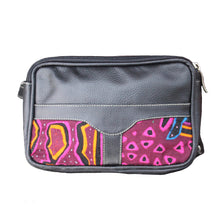 Black leather fanny pack with mola design
