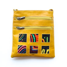 Yellow leather small bag with mola design