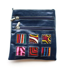 Navy leather small bag with Mola design