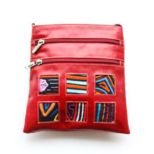 Red leather small bag with mola design, without strap on