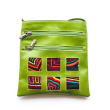 Green leather small bag with mola design